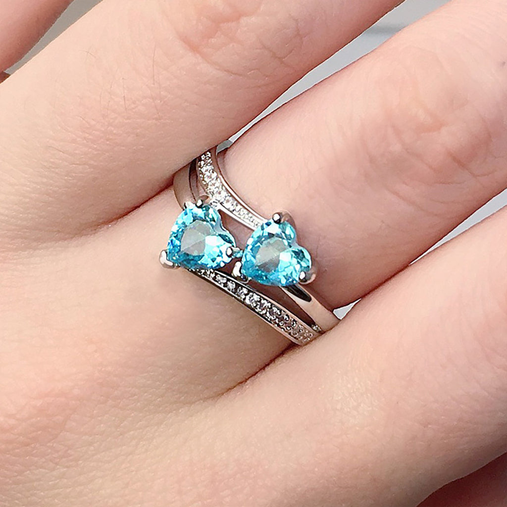 Creative design of twin heart shaped zircon inlaid ring, European and American wish hot selling ring, cross-border jewelry