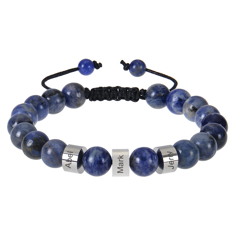 Stainless steel engraved bracelet 8mm natural tiger eye stone volcanic stone custom name bracelet men's Father's Day bracelet