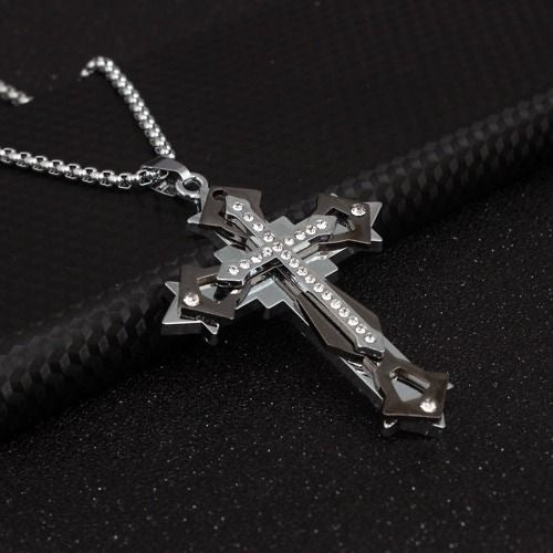 European and American jewelry, diamond necklace, cross pendant, simple retro versatile men's accessories, sweater chain