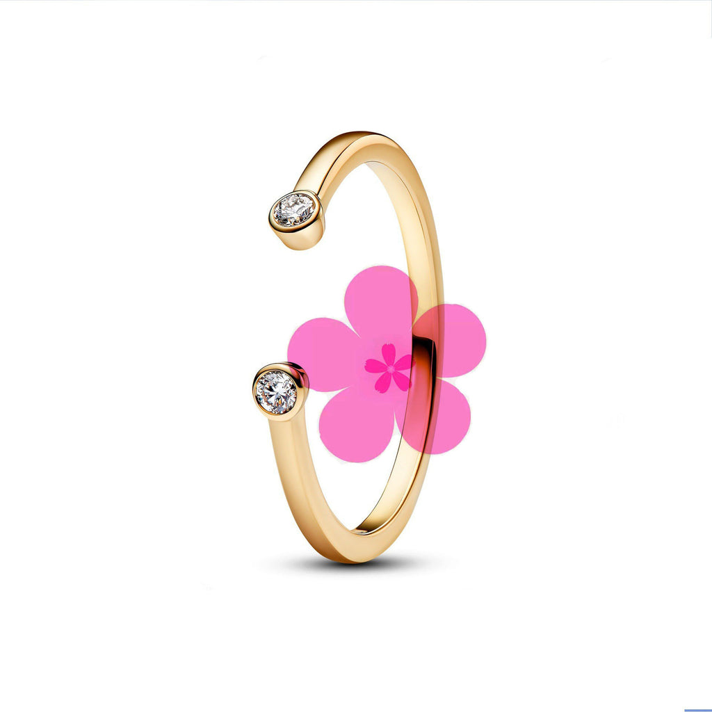 New style white copper plated 925 silver inlaid with diamonds, pink heart-shaped butterfly, simple rose, fashionable ring