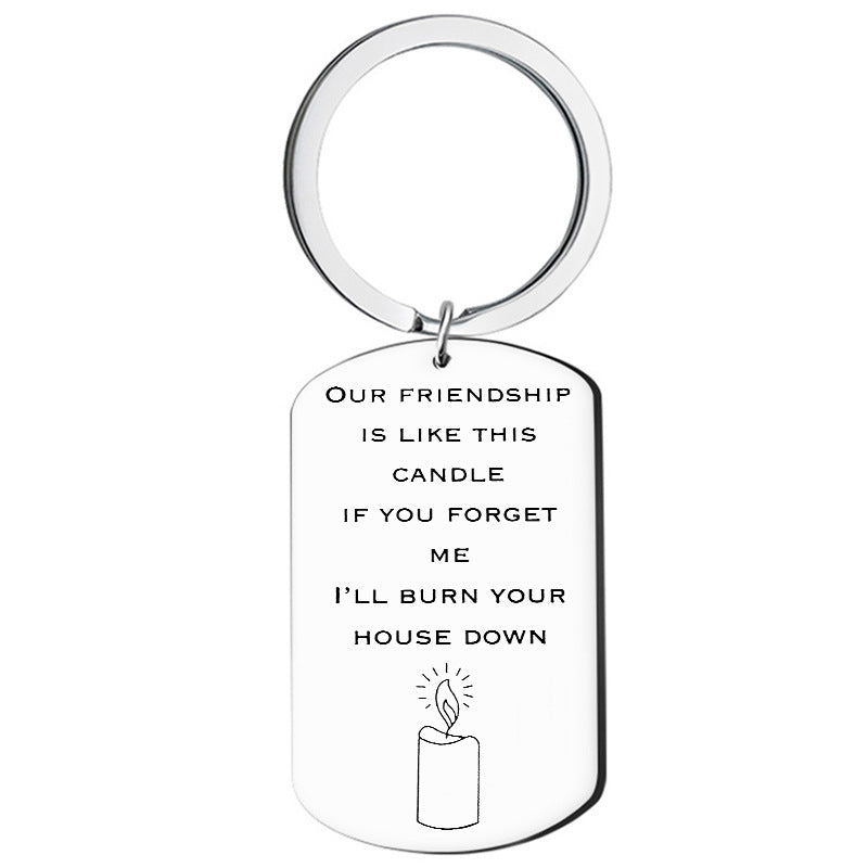 Cross border new gift for friends: stainless steel creative letter laser engraved keychain, customized holiday friendship gift