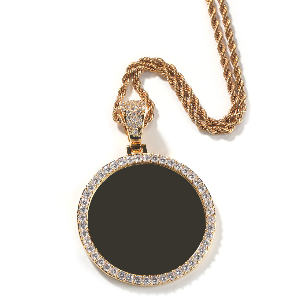 European and American Hip Hop Personalized Photo Pendant Copper Inlaid Zircon Solid DIY Creative Photo Necklace Cross border Jewelry