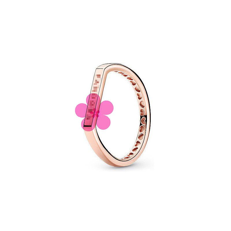 New style white copper plated 925 silver inlaid with diamonds, pink heart-shaped butterfly, simple rose, fashionable ring