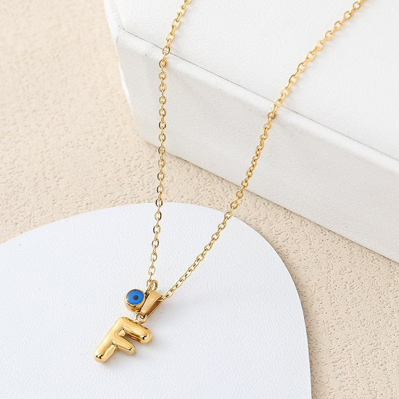 Personalized letter eye necklace, simple stainless steel collarbone chain, English letter pendant