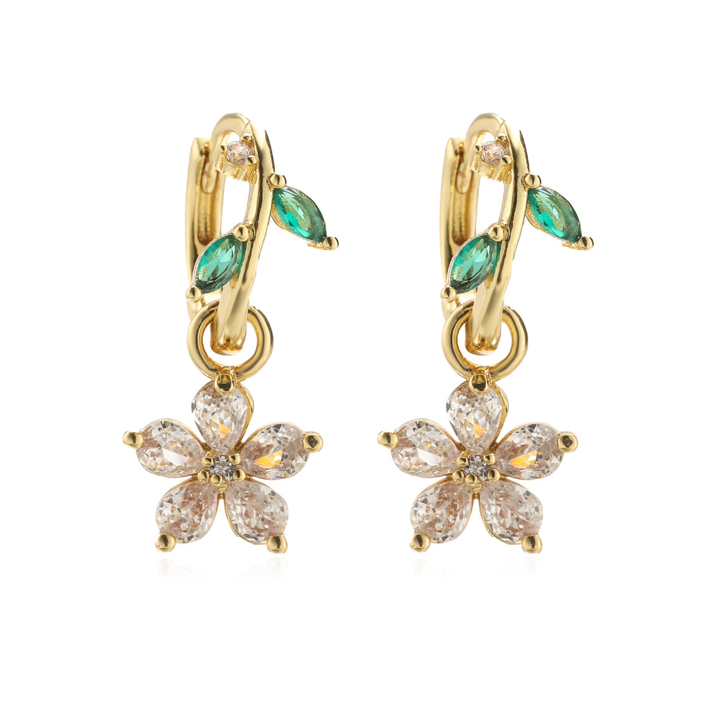 Three dimensional copper inlaid with pearls, colorful seven star ladybug earrings, fresh and sweet mushroom five petal flower ear clasp, ear ring