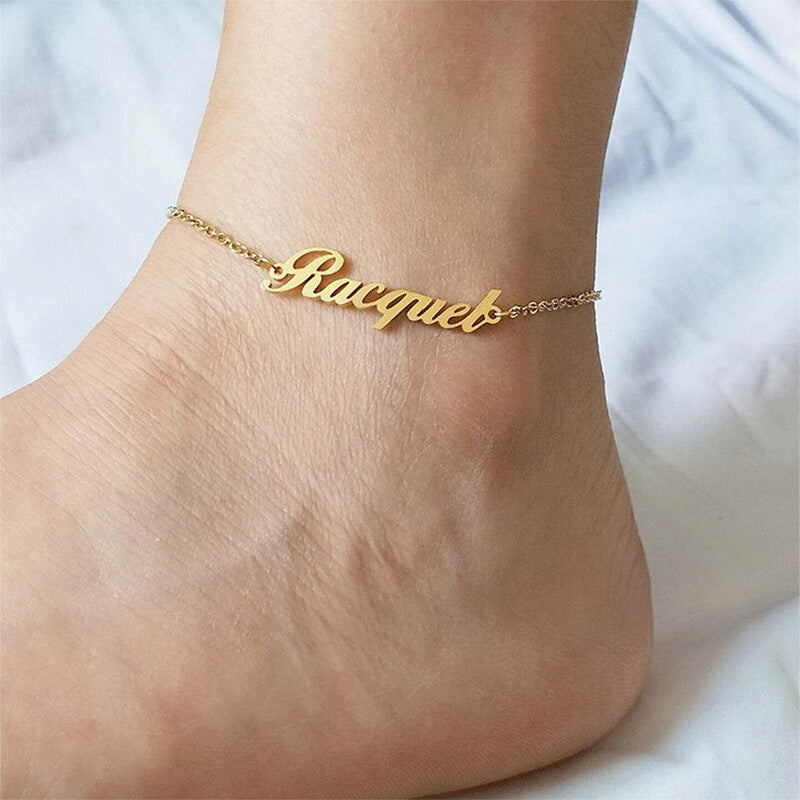 European and American custom stainless steel name engraved ankle chain, stylish and fashionable women's personality, titanium steel trend