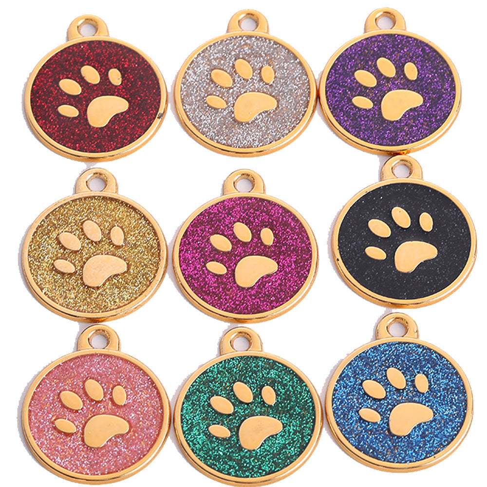 Round gold onion powder foot palm print dog tag pet collar pendant accessory with laser engraved nameplate small dog cartoon