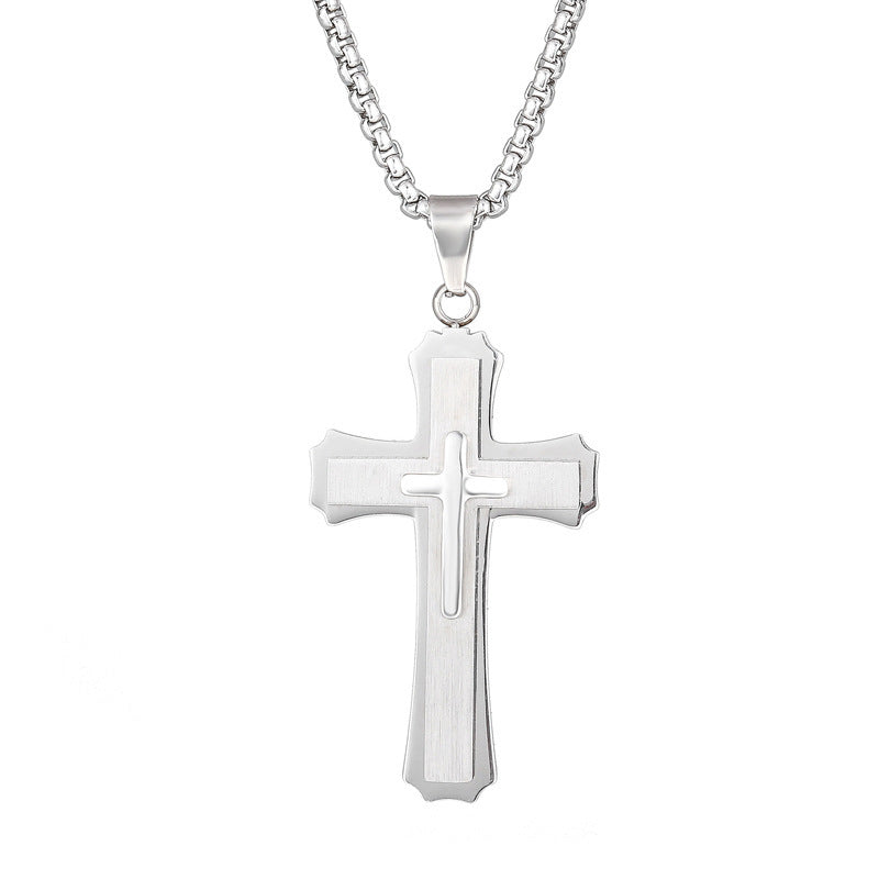 European and American stainless steel cross necklace pendant, titanium steel non fading necklace, three-dimensional accessory for men