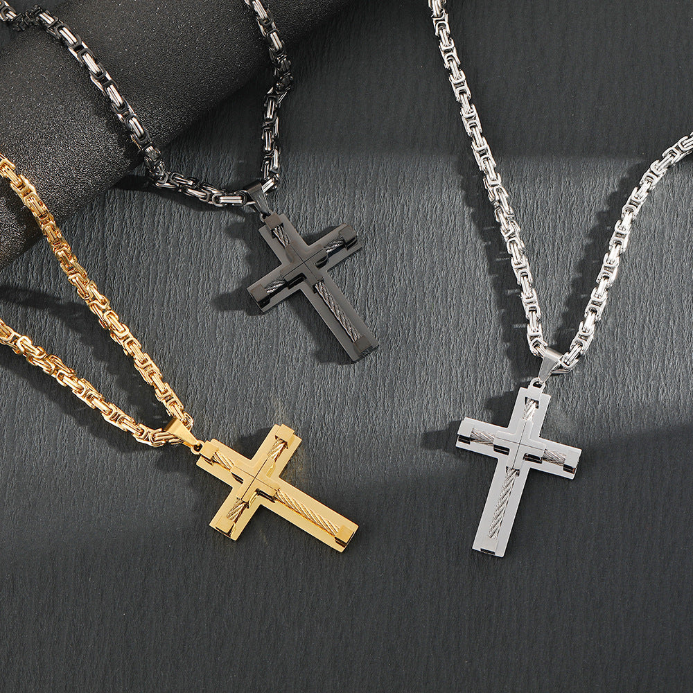 New fashion hot selling stainless steel necklace, geometric stainless steel jewelry, cross pendant, titanium steel domineering necklace for men