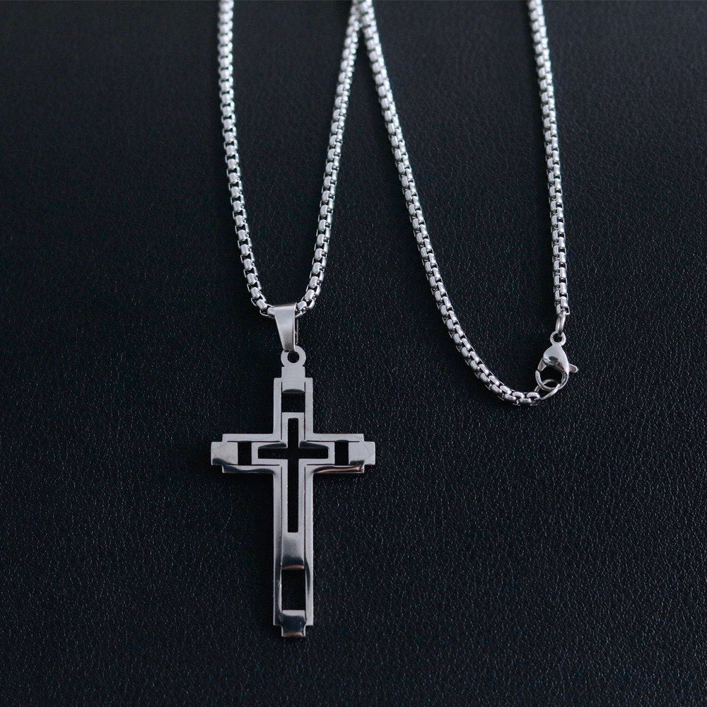 European and American jewelry, diamond necklace, cross pendant, simple retro versatile men's accessories, sweater chain