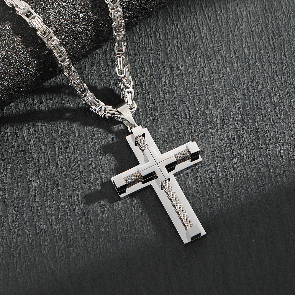 New fashion hot selling stainless steel necklace, geometric stainless steel jewelry, cross pendant, titanium steel domineering necklace for men