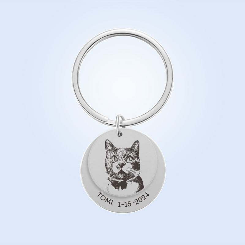 European and American cross-border DIY pet cat and dog avatar laser engraving double disc keychain