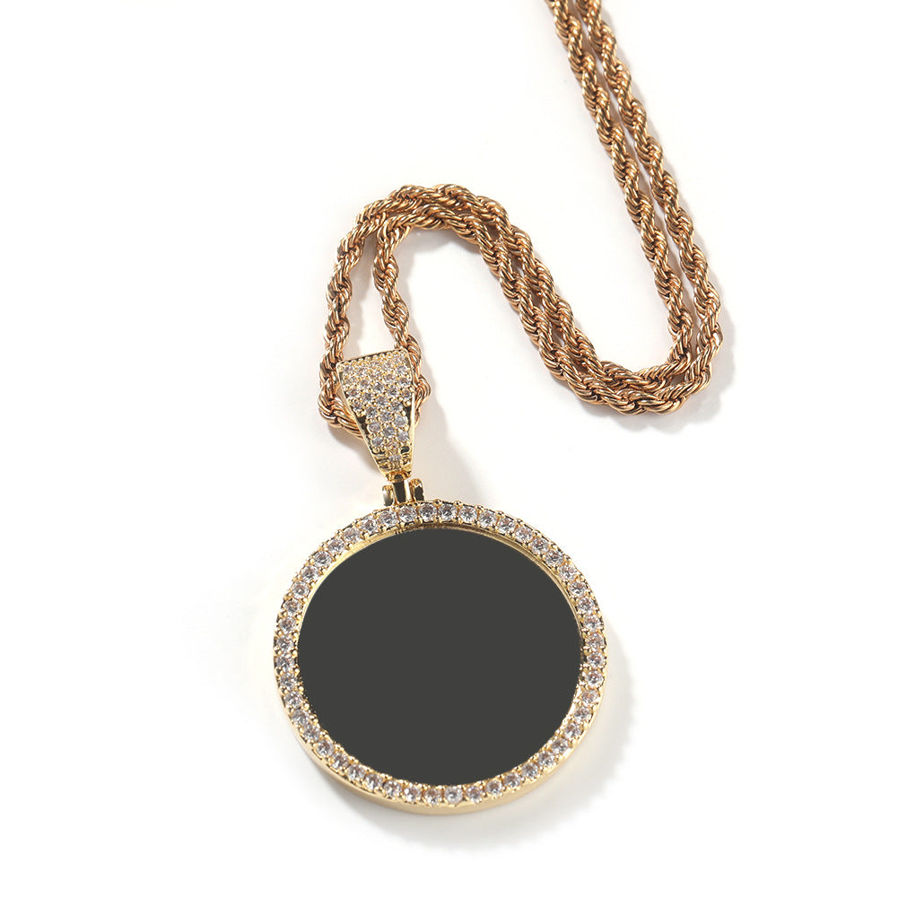 European and American Hip Hop Personalized Photo Pendant Copper Inlaid Zircon Solid DIY Creative Photo Necklace Cross border Jewelry