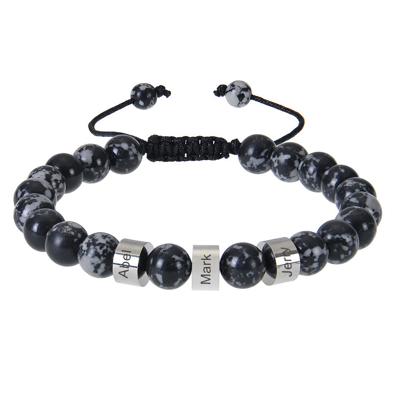 Stainless steel engraved bracelet 8mm natural tiger eye stone volcanic stone custom name bracelet men's Father's Day bracelet