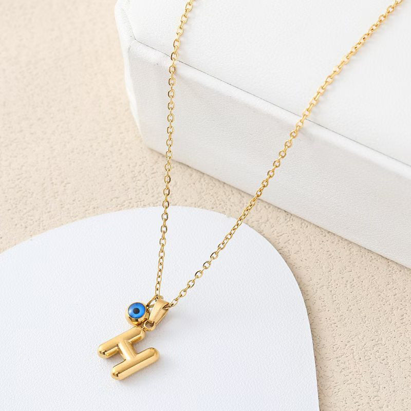 Personalized letter eye necklace, simple stainless steel collarbone chain, English letter pendant