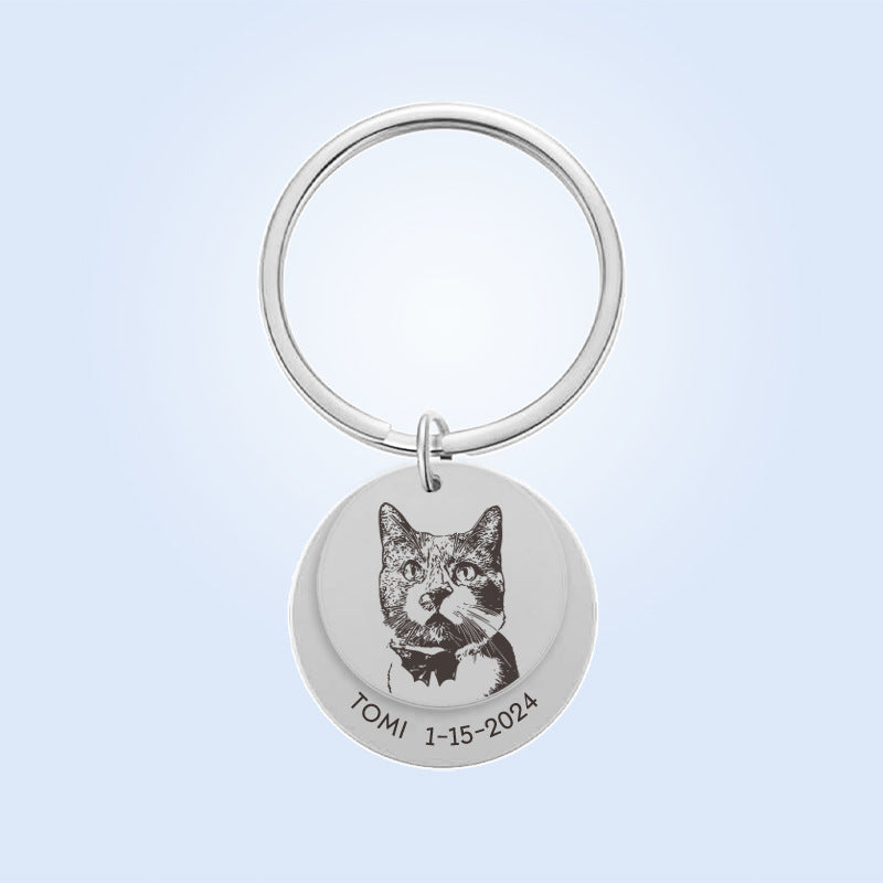European and American cross-border DIY pet cat and dog avatar laser engraving double disc keychain