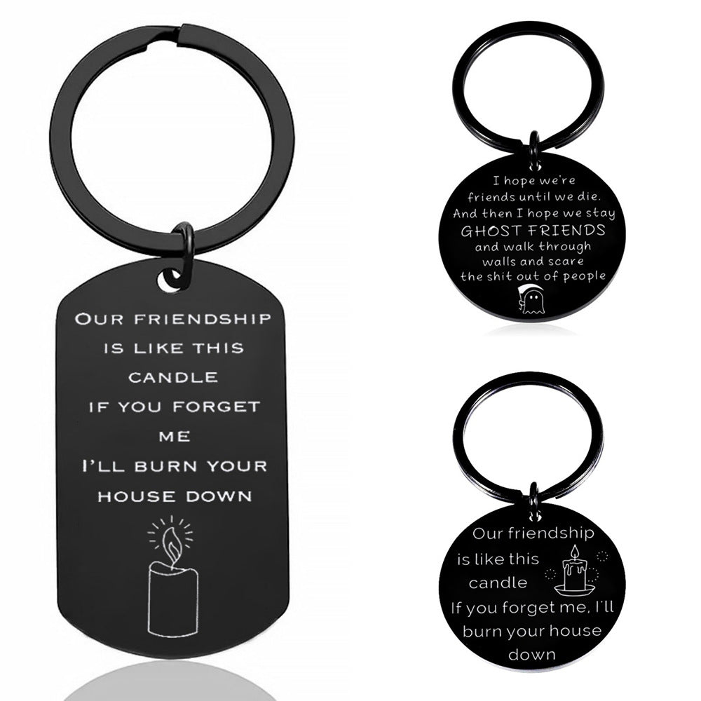 Cross border new gift for friends: stainless steel creative letter laser engraved keychain, customized holiday friendship gift