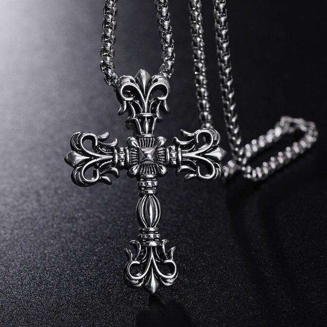 European and American jewelry, diamond necklace, cross pendant, simple retro versatile men's accessories, sweater chain