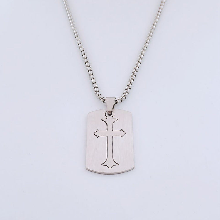 European and American jewelry, diamond necklace, cross pendant, simple retro versatile men's accessories, sweater chain