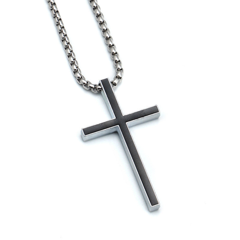 European and American jewelry, diamond necklace, cross pendant, simple retro versatile men's accessories, sweater chain