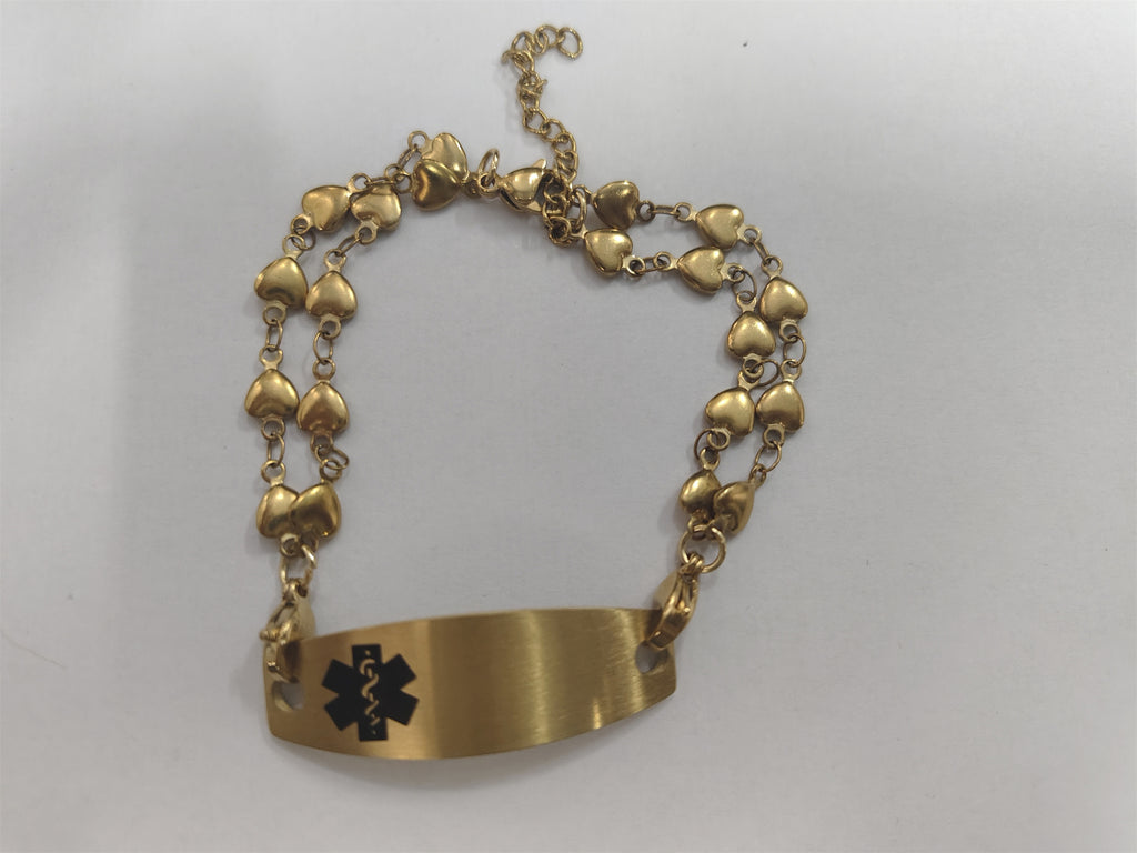 Cross border hot selling titanium steel bracelet, stainless steel curved plate, medical logo, engraved lettering, detachable double-layer bracelet