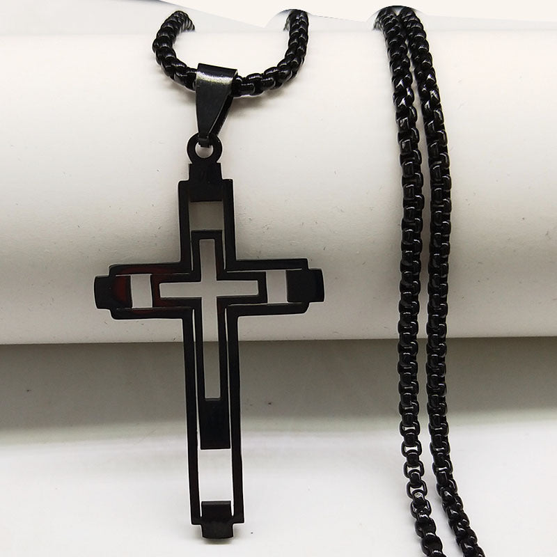 Men's Cross Pendant Stainless Steel Men's Necklace Gold Silver Black Men's Necklace
