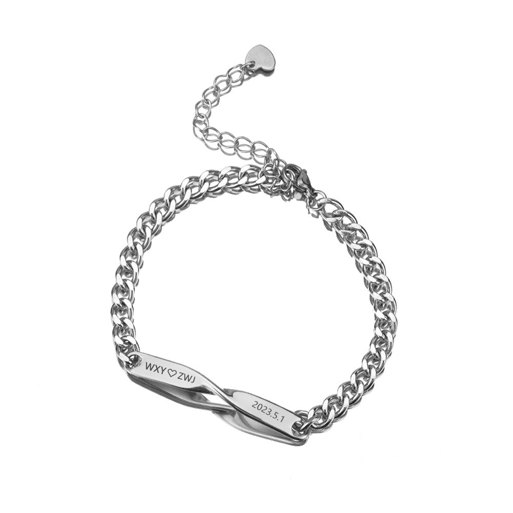 Cross border minimalist stainless steel M ö bius couple DIY engraved bracelet ins infinite symbol men and women commemorative gift