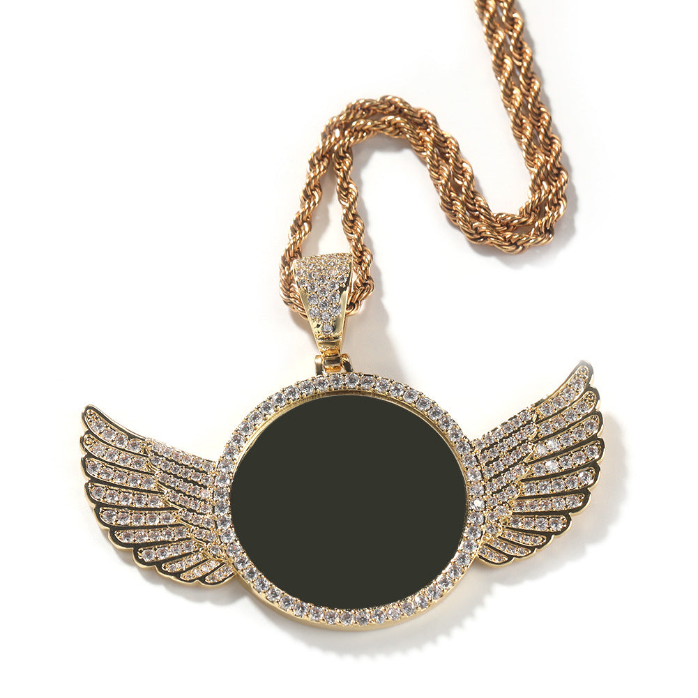 European and American Hip Hop Personalized Photo Pendant Copper Inlaid Zircon Solid DIY Creative Photo Necklace Cross border Jewelry