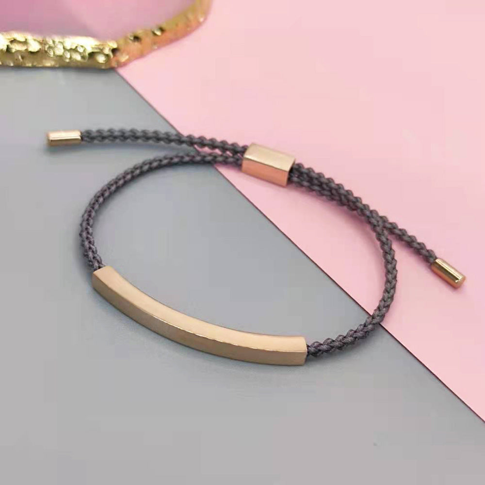 Design sense: titanium steel niche couple bracelet with adjustable braided rope, stainless steel bent tube bracelet, ins with engraved characters