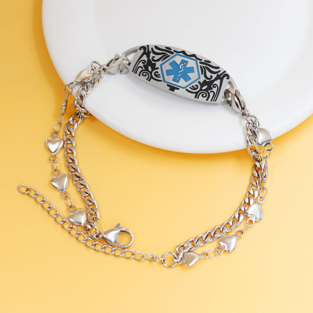 Cross border hot selling titanium steel bracelet, stainless steel curved plate, medical logo, engraved lettering, detachable double-layer bracelet