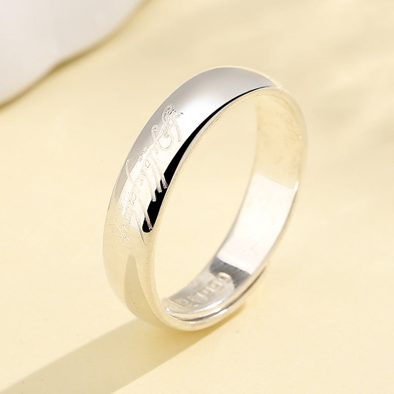 S999 Pure Silver Jewelry Simple Smooth Surface Plain Circle Engraved Printing Versatile Full Silver Ring