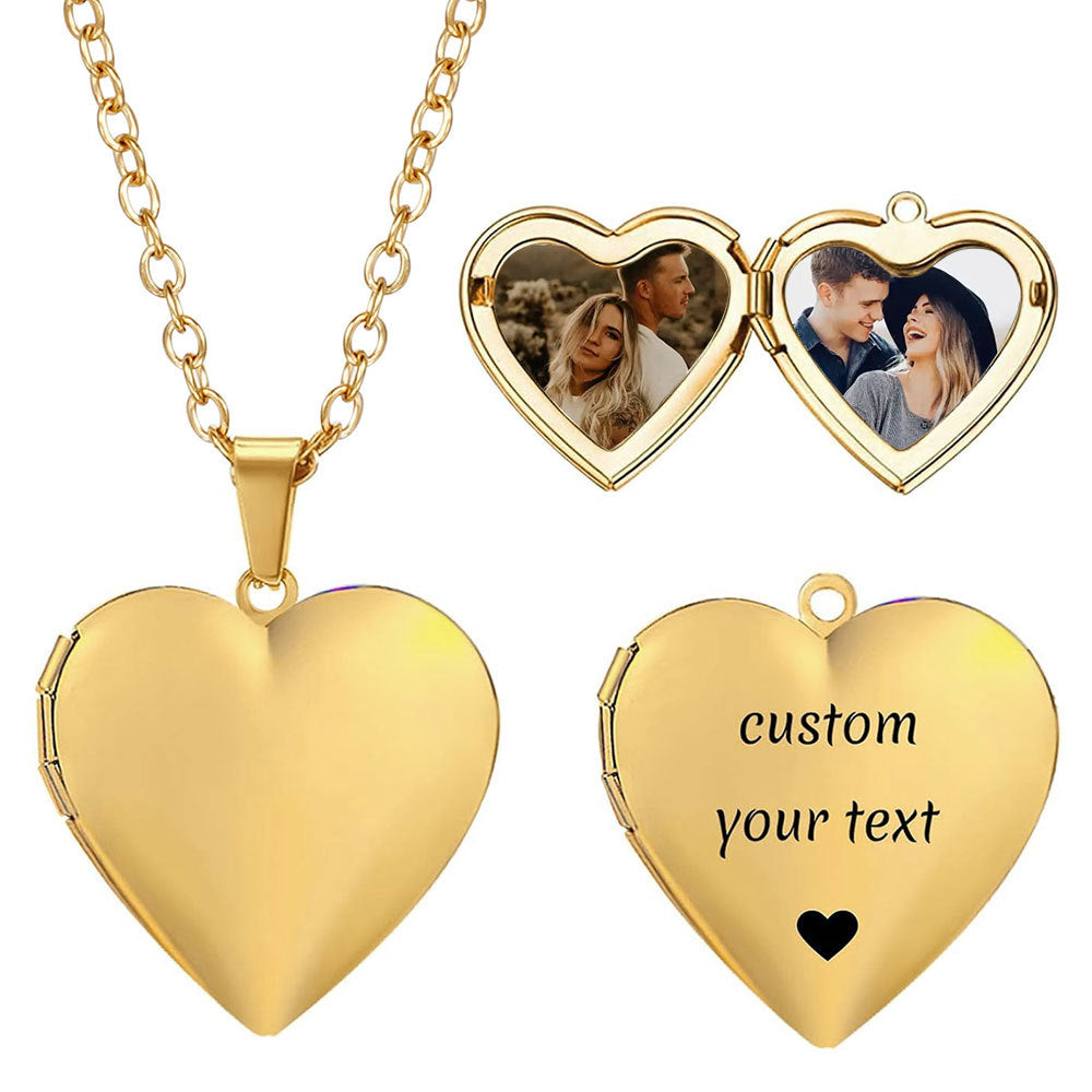 Stainless steel heart-shaped smooth pendant can open photo box, European and American cross-border fashion necklace, women's jewelry