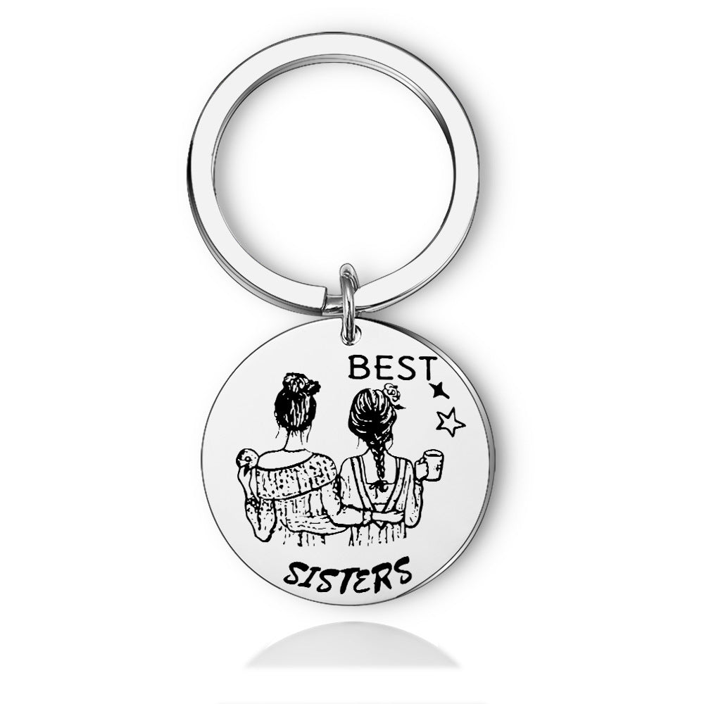 New sisters accessories pendant for good friends Cross border Euro American friendship gift Stainless steel key chain can be customized
