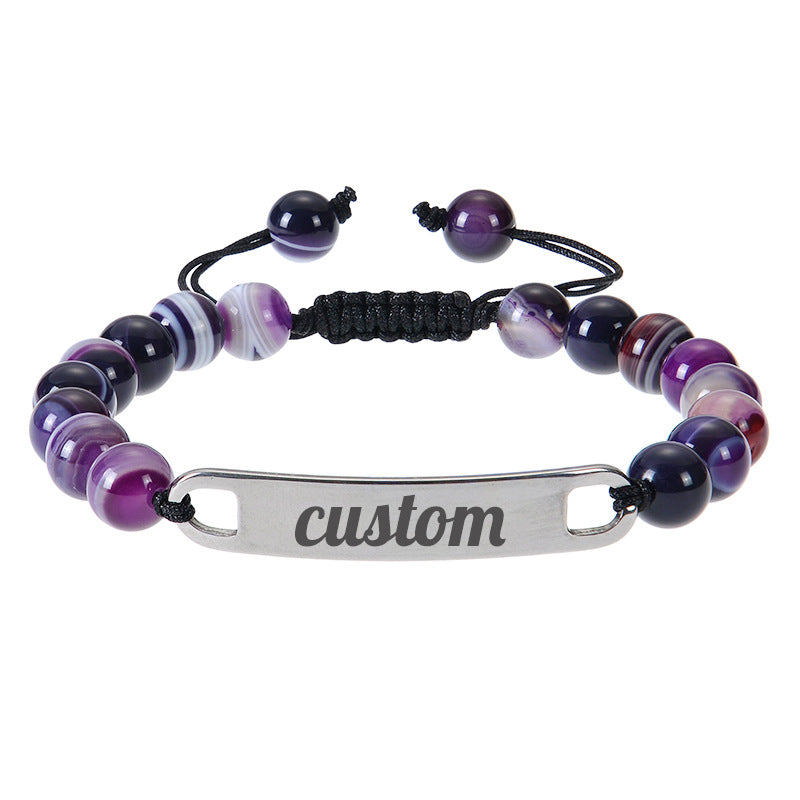 Cross border stainless steel curved plate engraved bracelet powder crystal frosted stone custom name bracelet DIY custom bracelet