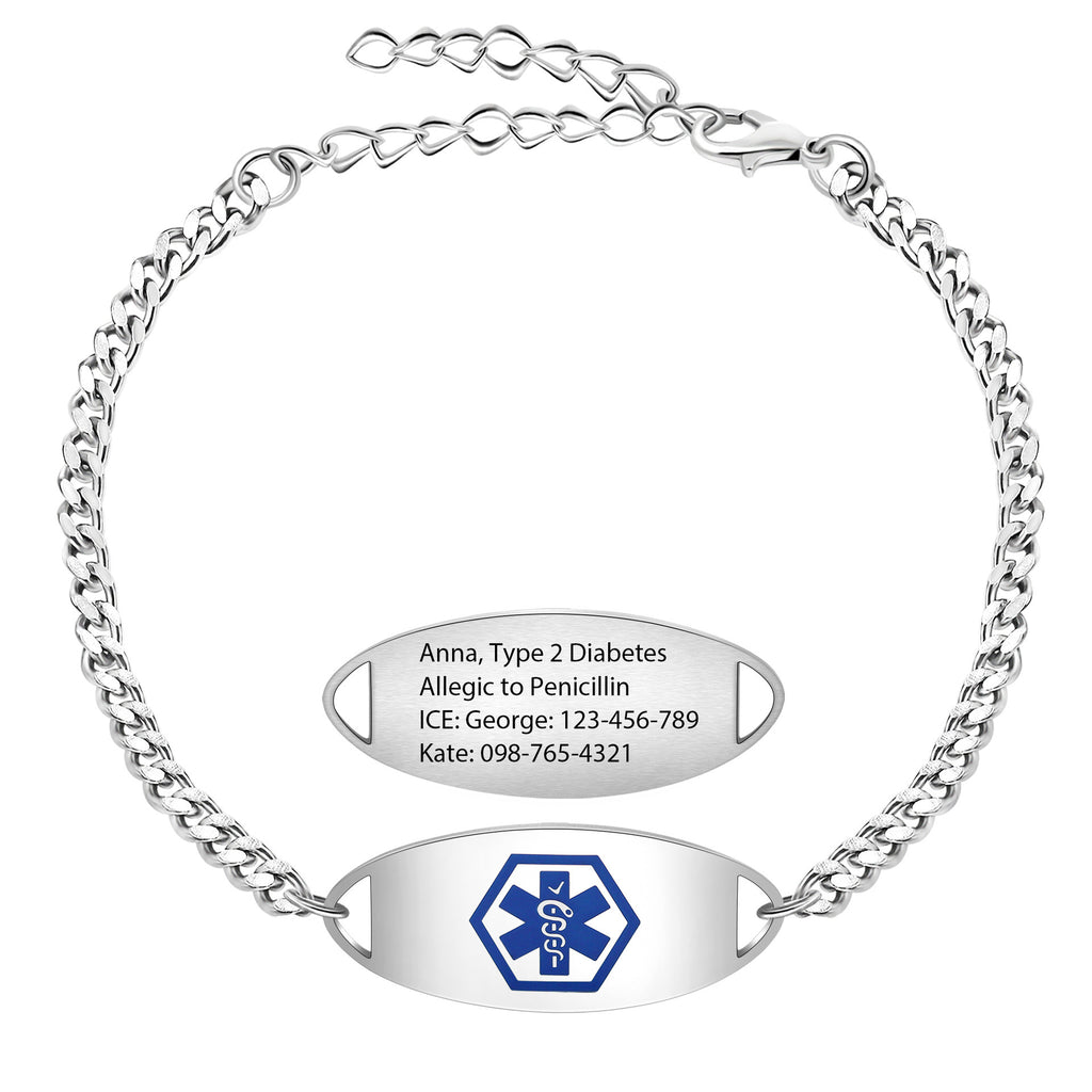Cross border hot selling titanium steel bracelet, stainless steel curved plate, medical logo, engraved lettering, detachable double-layer bracelet