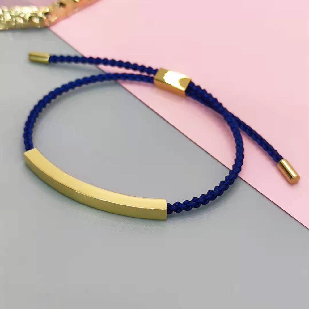 Design sense: titanium steel niche couple bracelet with adjustable braided rope, stainless steel bent tube bracelet, ins with engraved characters