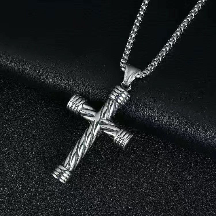 European and American jewelry, diamond necklace, cross pendant, simple retro versatile men's accessories, sweater chain