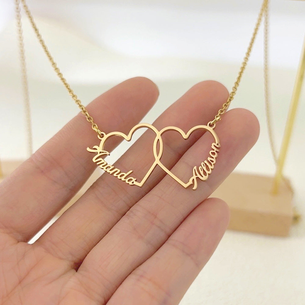 European and American love letter name couple necklace pendant collarbone chain stainless steel cross-border exclusive for women, customizable