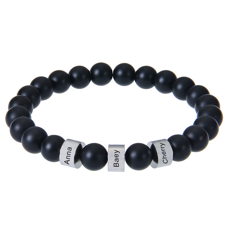 Stainless steel engraved bracelet 8mm natural tiger eye stone volcanic stone custom name bracelet men's Father's Day bracelet