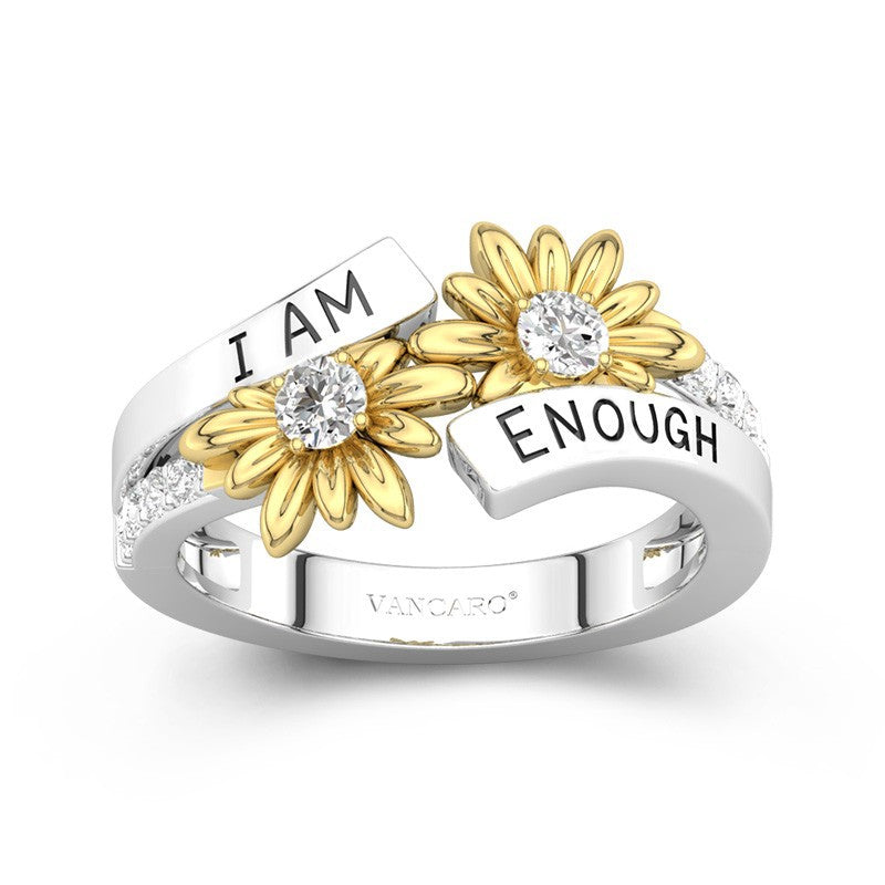 Sunflower Daisy Ring New Product IAM ENOUGH English Fashion Diamond Set Two tone Women's Ring