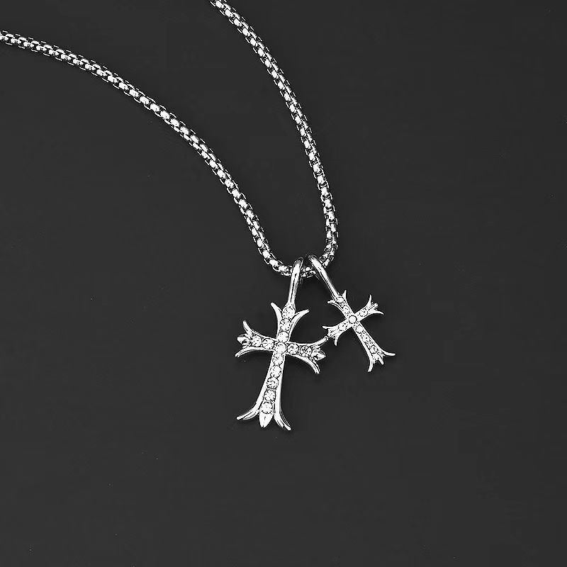 European and American jewelry, diamond necklace, cross pendant, simple retro versatile men's accessories, sweater chain