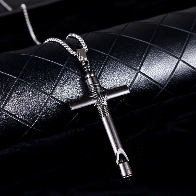 European and American jewelry, diamond necklace, cross pendant, simple retro versatile men's accessories, sweater chain