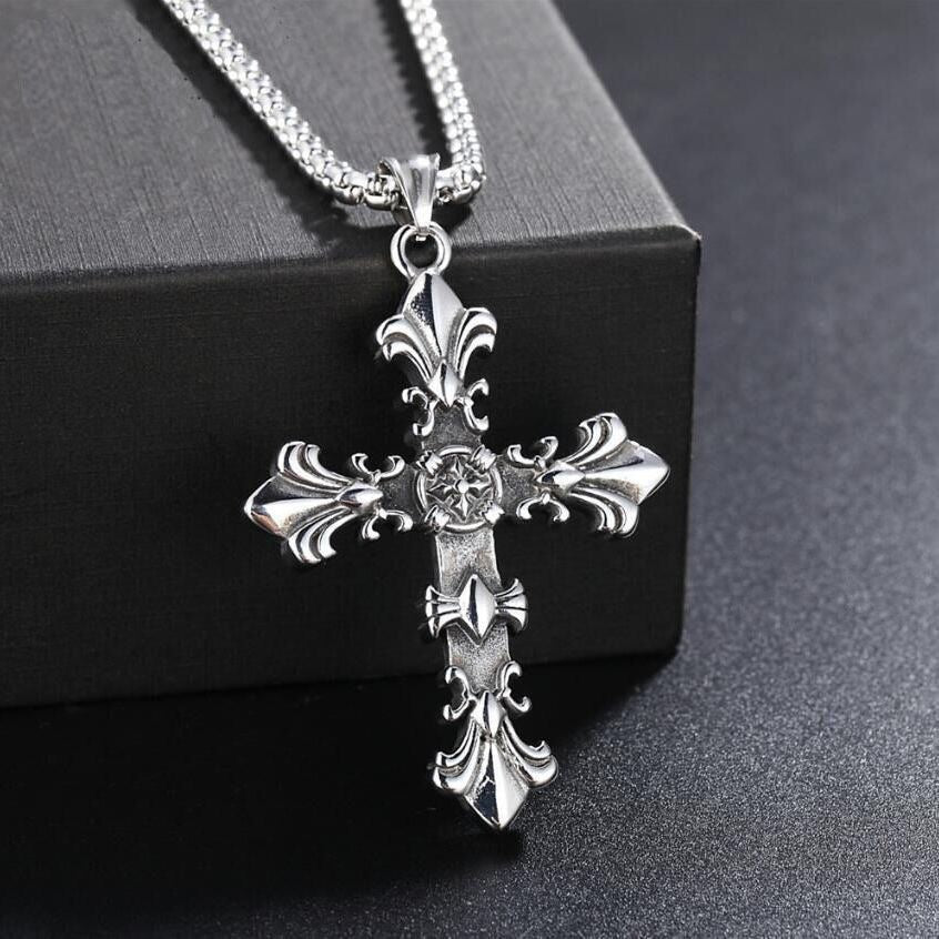 European and American jewelry, diamond necklace, cross pendant, simple retro versatile men's accessories, sweater chain
