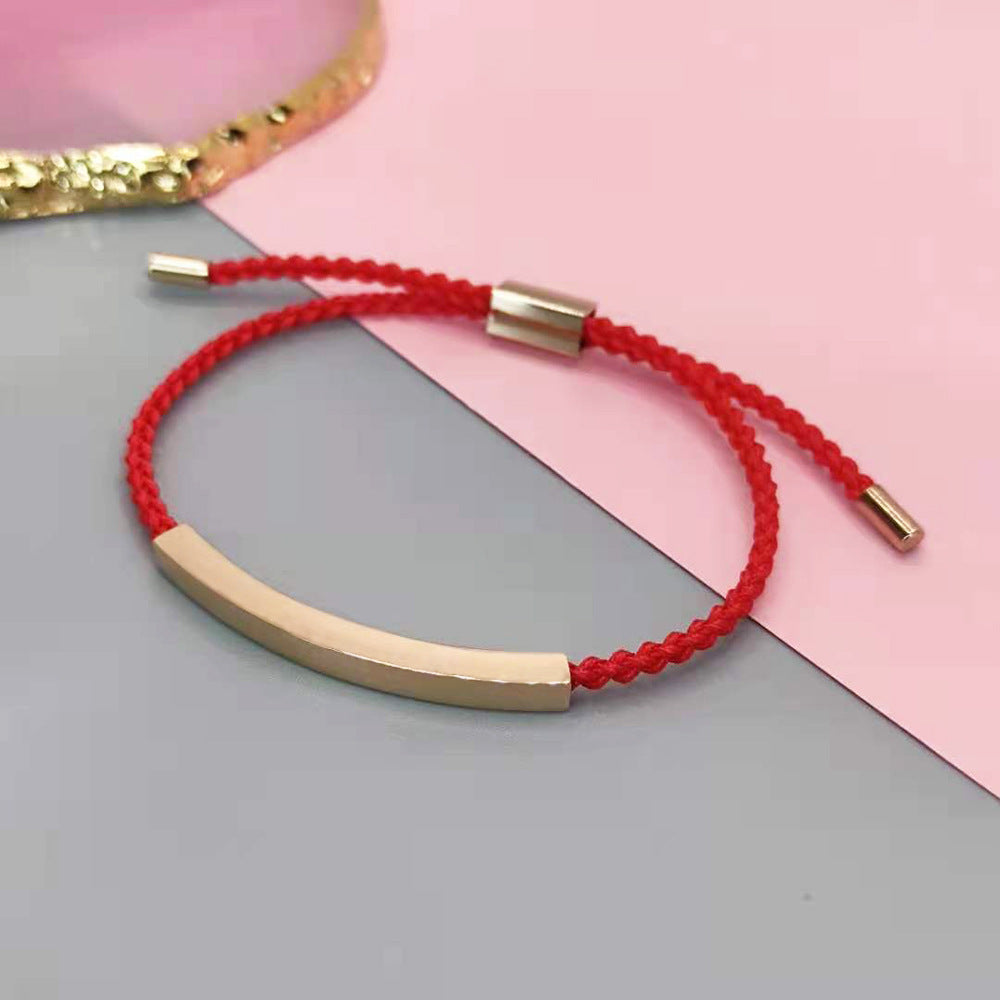 Design sense: titanium steel niche couple bracelet with adjustable braided rope, stainless steel bent tube bracelet, ins with engraved characters