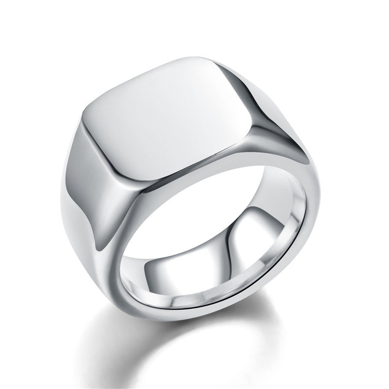 Cross border popular product from Europe and America, solid cast titanium steel ring, men's unisex seal badge, geometric ring with logo engraving capability