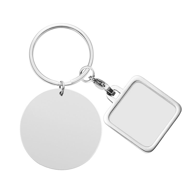 Hot selling personalized circular disc in Europe and America, carved in both Chinese and English, heart-shaped photo box keychain