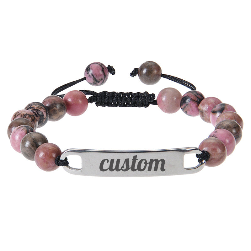 Cross border stainless steel curved plate engraved bracelet powder crystal frosted stone custom name bracelet DIY custom bracelet