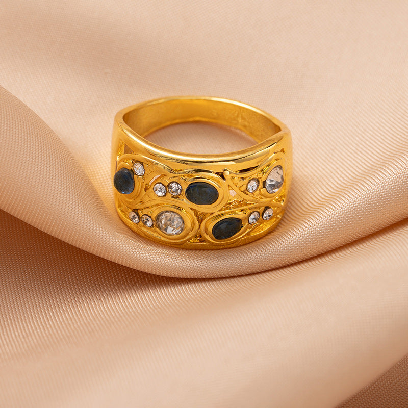 European and American style men's wide retro ring badge carved pattern ring fashionable personality trendy cool hand jewelry