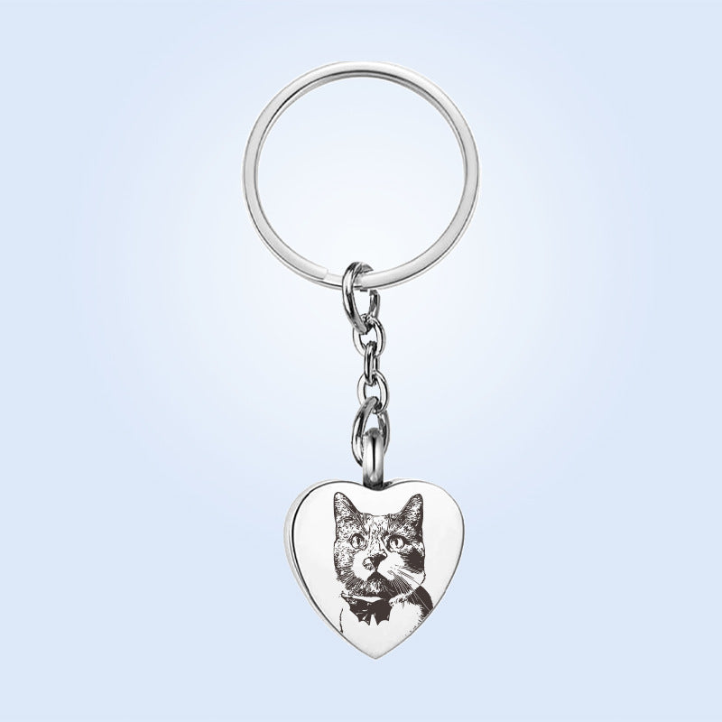European and American foreign trade heart-shaped DIY pet urn keychain laser engraved Chinese and English keychain