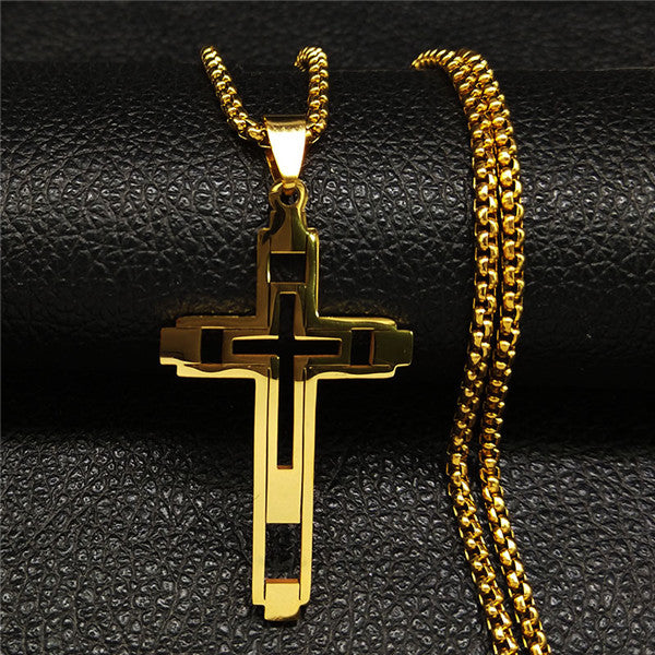 Men's Cross Pendant Stainless Steel Men's Necklace Gold Silver Black Men's Necklace